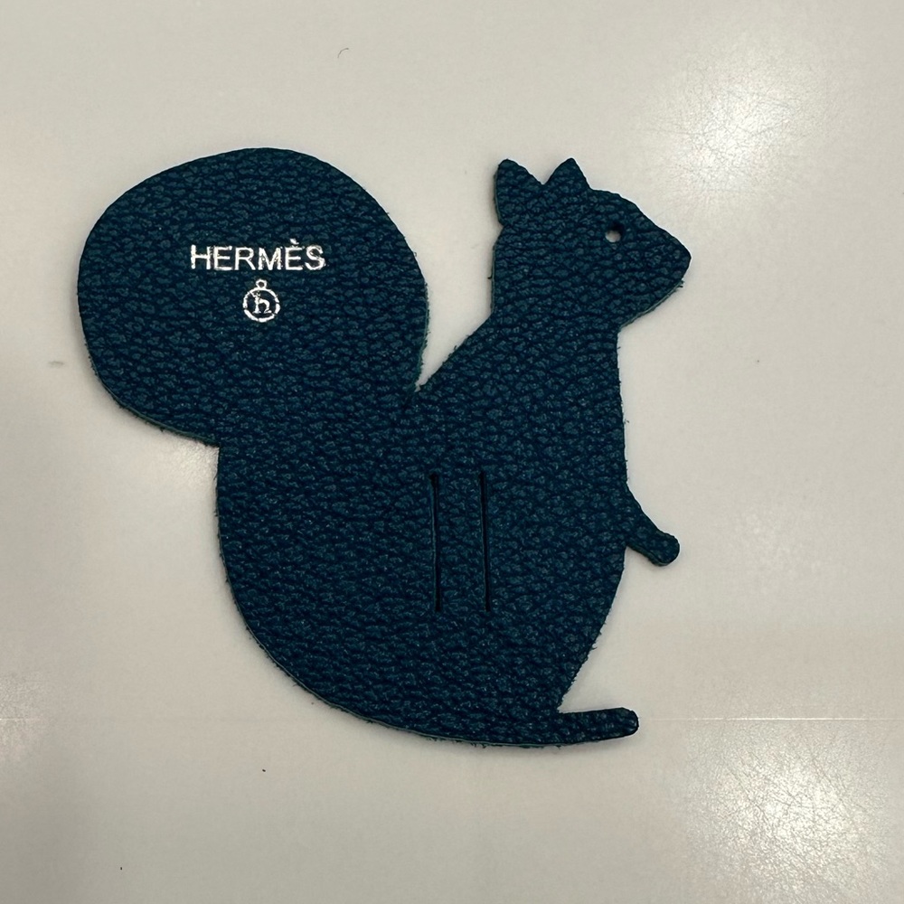 Hermes Chèvre Mysore Petit H Squirrel Ribbon Charm Blue